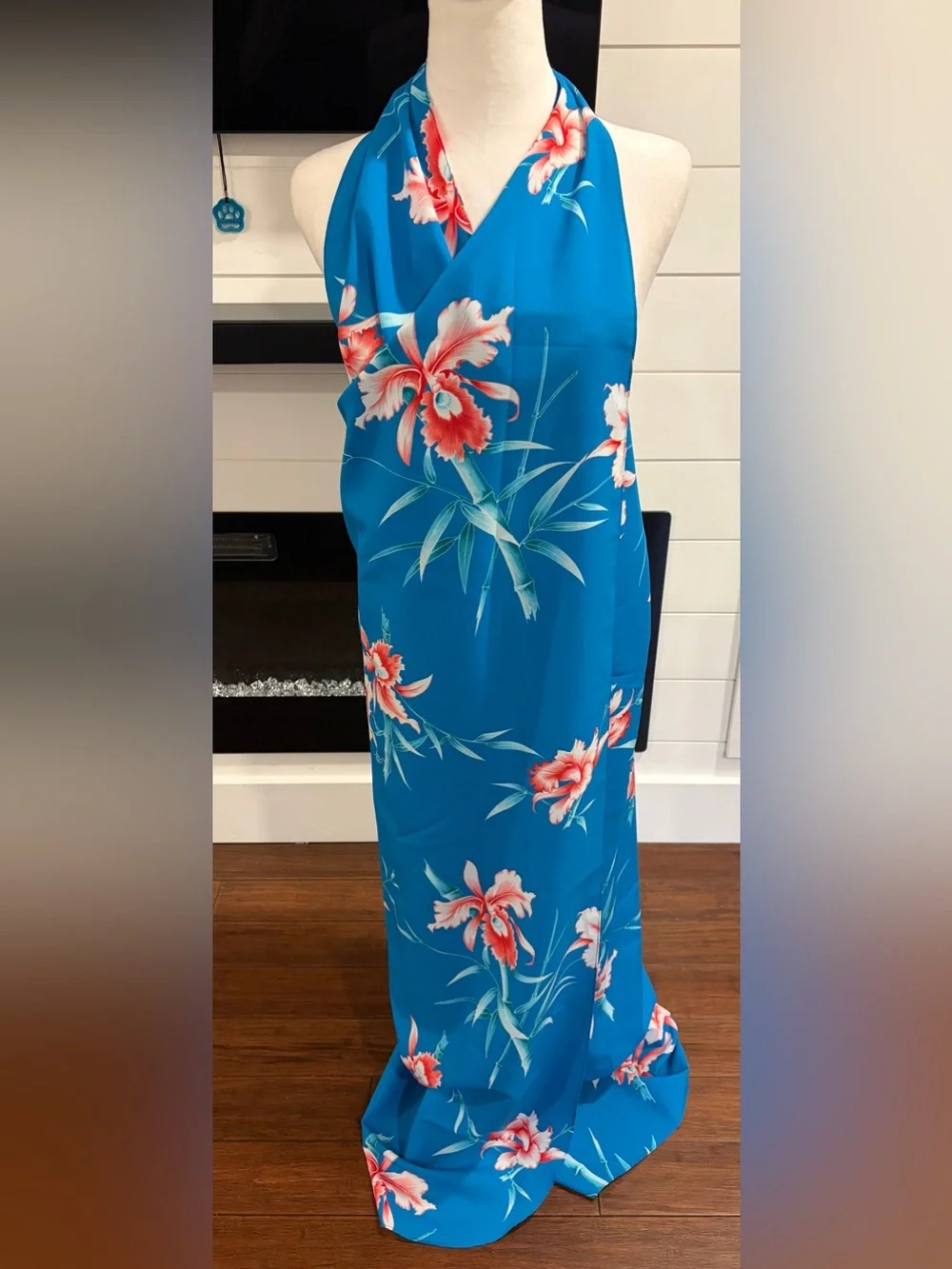 Hilo Hattie Blue Pareau Swim Coverup with Floral Print